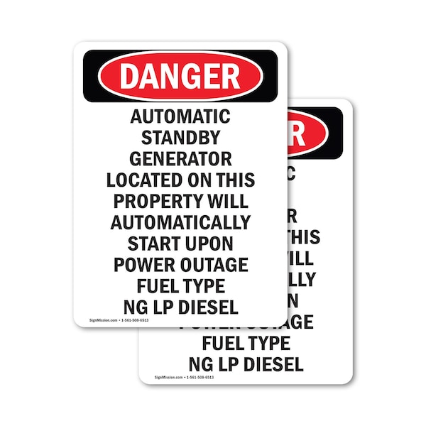 Signmission Automatic Standby Generator Located, 7 in W x Rectangle, Vinyl Decal OS-2PACK-DS-D-710-V-1947 - main